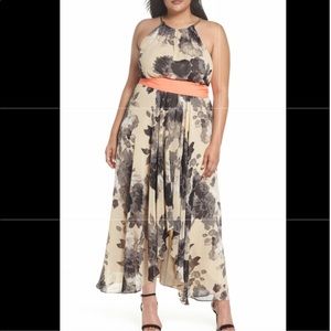 Floral print high low chiffon dress